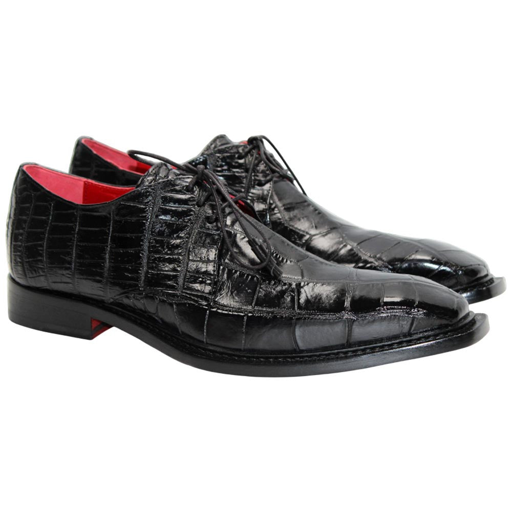 Fennix of Italy Genuine Alligator Skin ROWAN Black Derby Shoes (USA Men Size)