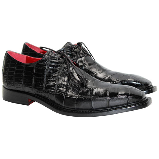 Fennix of Italy Genuine Alligator Skin ROWAN Black Derby Shoes (USA Men Size)