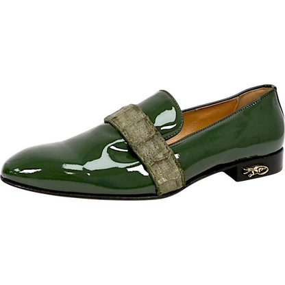 Mauri Elegante Men's Emerald Green Exotic Hornback / Patent Leather Slip-On Loafer
