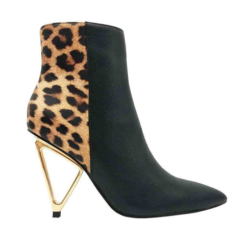 Lady Couture Gia Black Leopard Pointed Toe Booties with a 3.5" Heel"