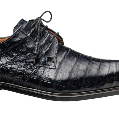 Mezlan Riverside Crocodile Skin Cap Toe Blue Derby Lace Up Shoes