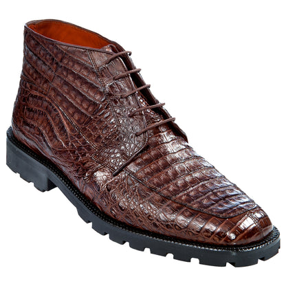 Brown Genuine Caiman Crocodile Belly Ankle Boot By Los Altos