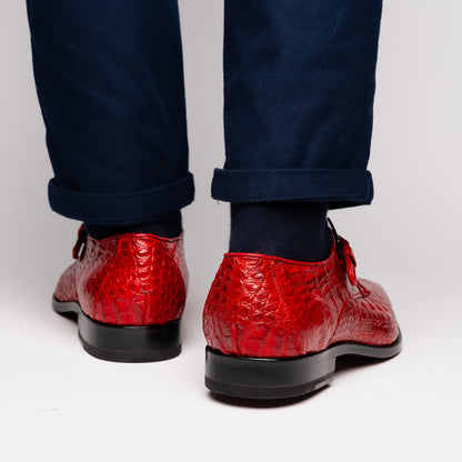 Rovigo Red Men’s Genuine Caiman Crocodile Dress Monk Strap | Marco Di Milano