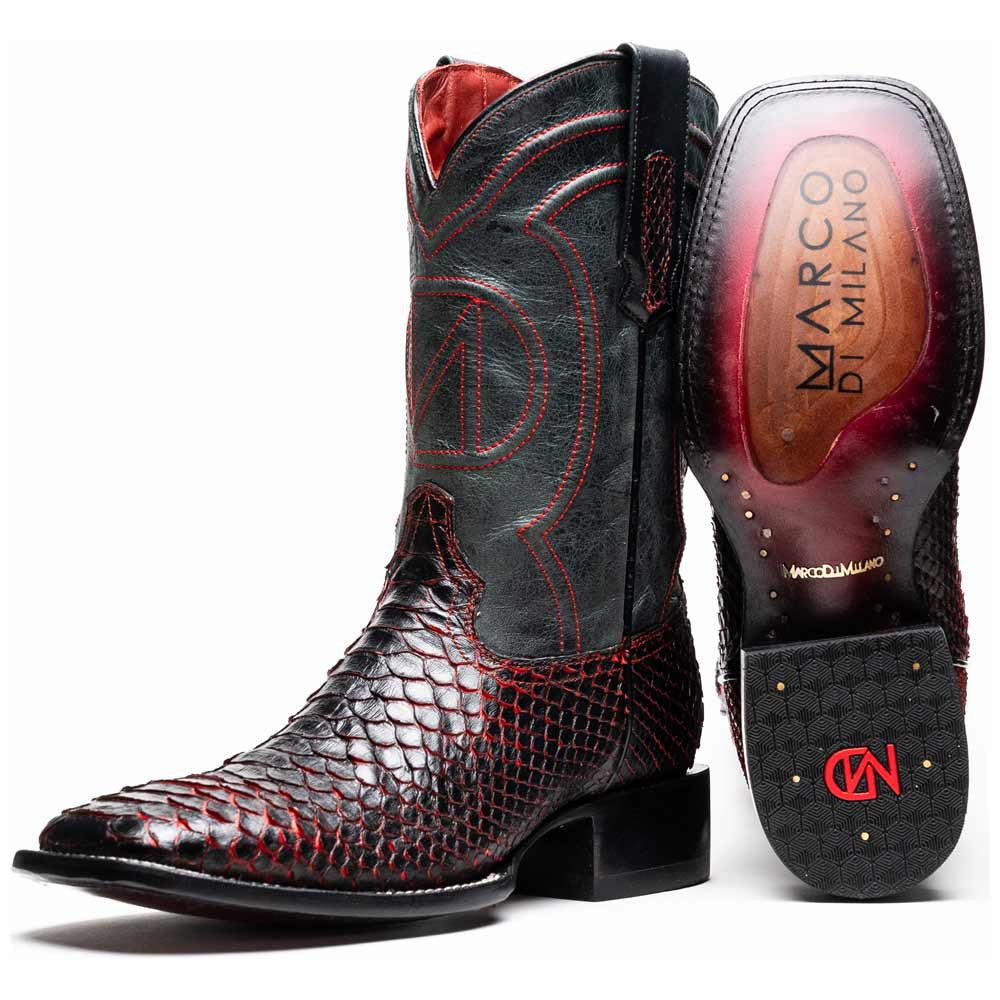 Missouri Genuine Python Skin Black Cherry Cowboy Boot | Marco Di Milano Western Boots