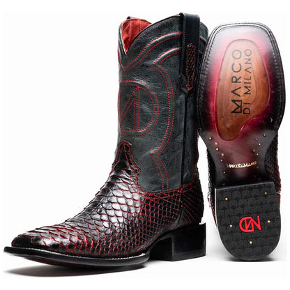 Missouri Genuine Python Skin Black Cherry Cowboy Boot | Marco Di Milano Western Boots