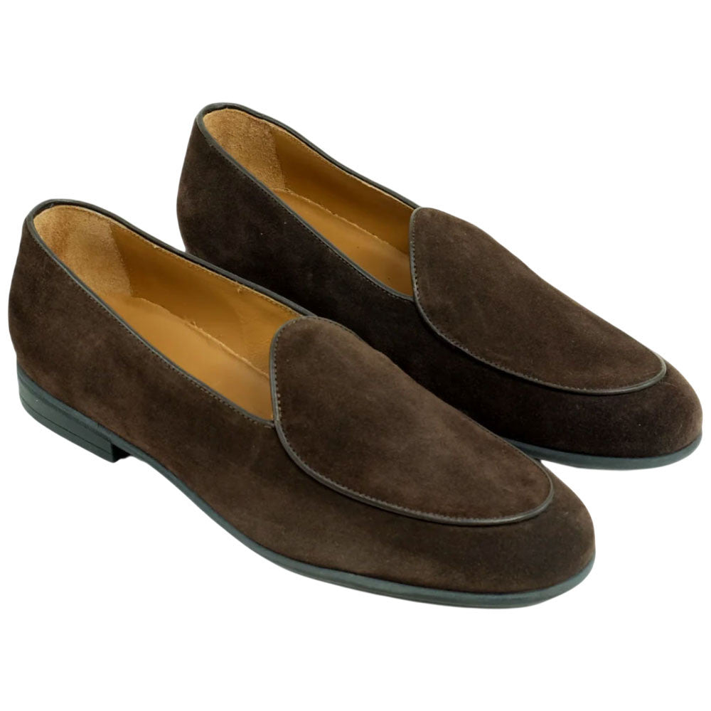 Alan Payne Men's Primo Dark Brown Moc Toe Italian Suede Leather Belgian Loafer
