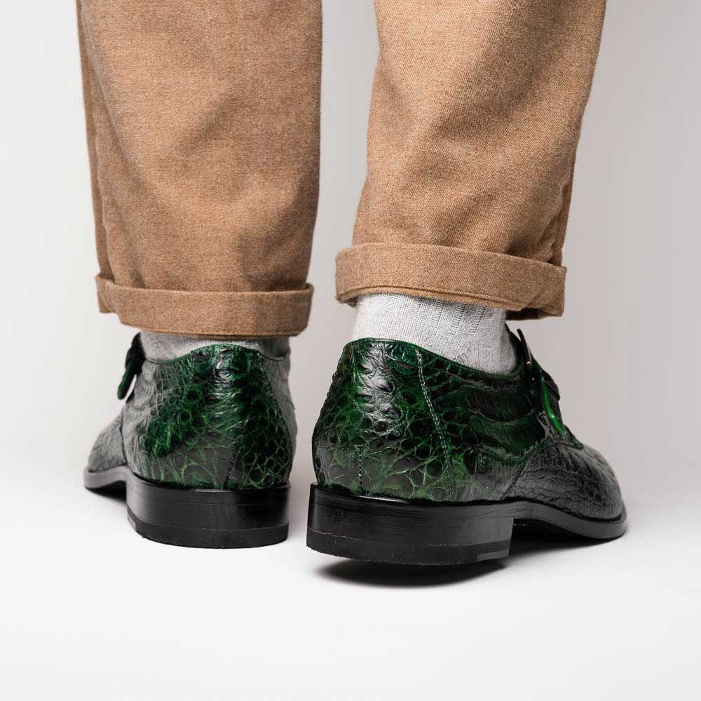 Rovigo Green Men’s Genuine Caiman Crocodile Skin Monk Strap | Marco Di Milano