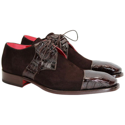 Fennix of Italy Genuine Alligator Skin & Suede LANDON Brown Shoes (USA Men Size)