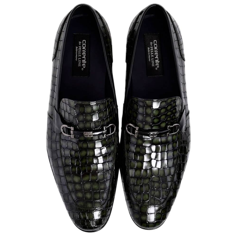 Corrente Men's Crocodile Print Leather Bit Loafer - Green
