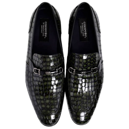 Corrente Men's Crocodile Print Leather Bit Loafer - Green
