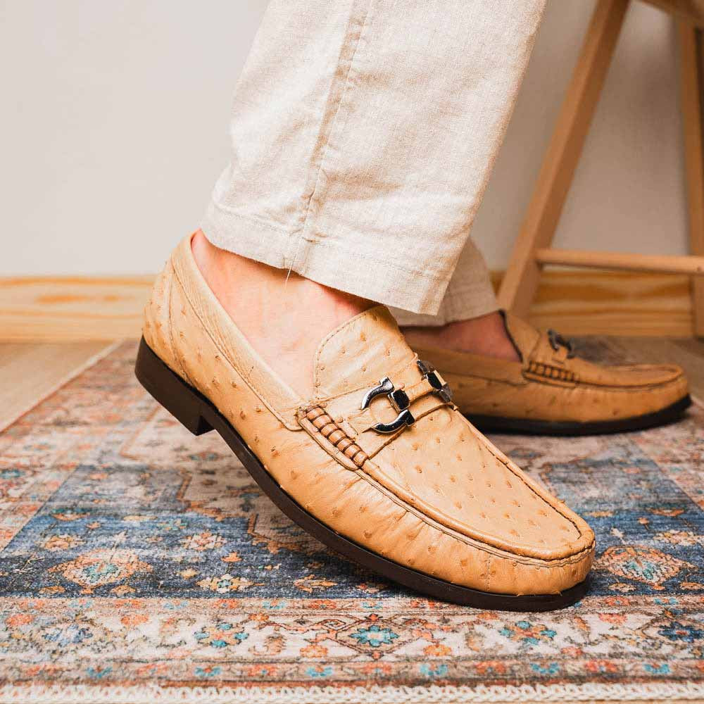 Ferrioni Orix Men’s Genuine Ostrich Moc Toe Bit Loafers | Marco Di Milano