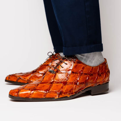 Oliveri Cognac Genuine Pirarucu Skin Classic Dress Oxford | Marco Di Milano
