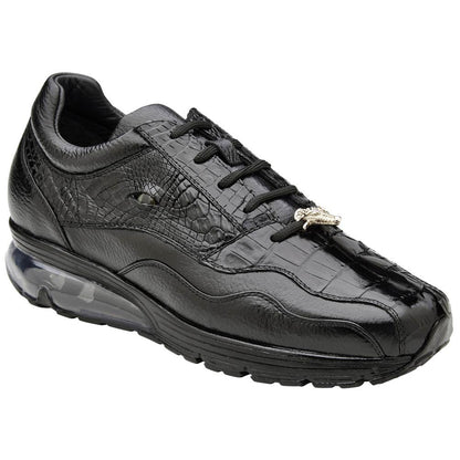 Belvedere Men’s Genuine Caiman Crocodile and Calf Black Sneaker - Rex