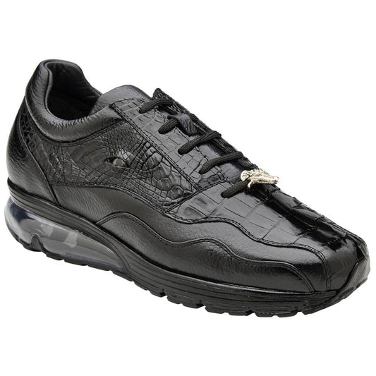 Belvedere Men’s Genuine Caiman Crocodile and Calf Black Sneaker - Rex