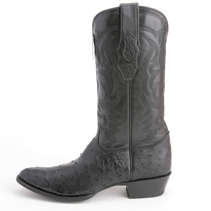 Los Altos Black Round Toe Genuine Ostrich Skin Boots