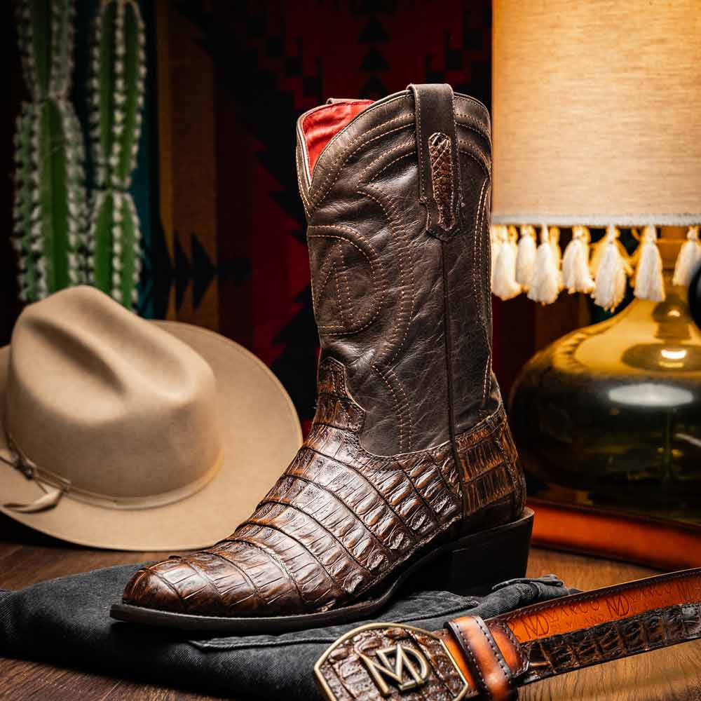 Phoenix Genuine Caiman Belly Skin Aged Brown Cowboy Boot | Marco Di Milano Western Boots