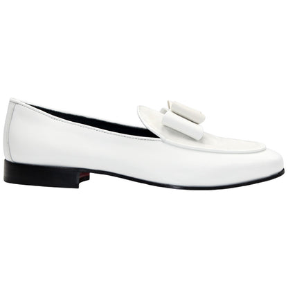 Amalfi White Velvet & Patent Leather Slip on | Duca Bow Dress Loafers
