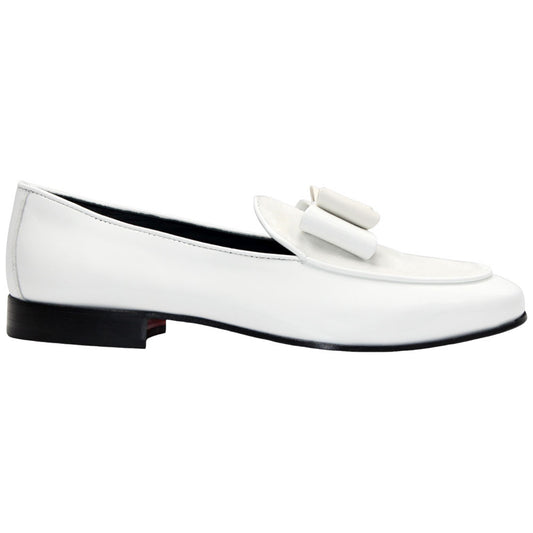 Amalfi White Velvet & Patent Leather Slip on | Duca Bow Dress Loafers