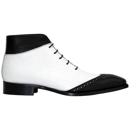 Lauro Black w/White Calfskin Leather Boot | Duca Dress Boots for Men