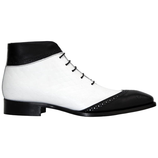 Lauro Black w/White Calfskin Leather Boot | Duca Dress Boots for Men