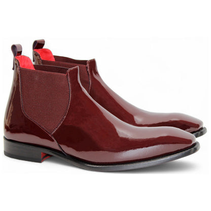 Emilio Franco Leonardo Premium Italian Leather Burgundy Patent Ankle Dress Boots For Men