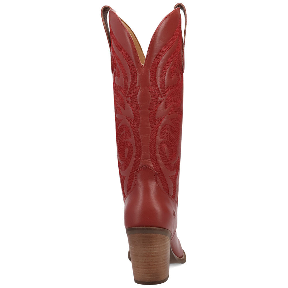 Hensley Leather Red-on-Red Embroidered Wooden Block Heel Snip Toe Women Boot | Dingo Western Cowgirl Boots