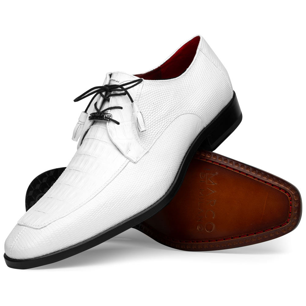 Merida Genuine Caiman and Lizard Skin White Dress Derby | Marco Di Milano