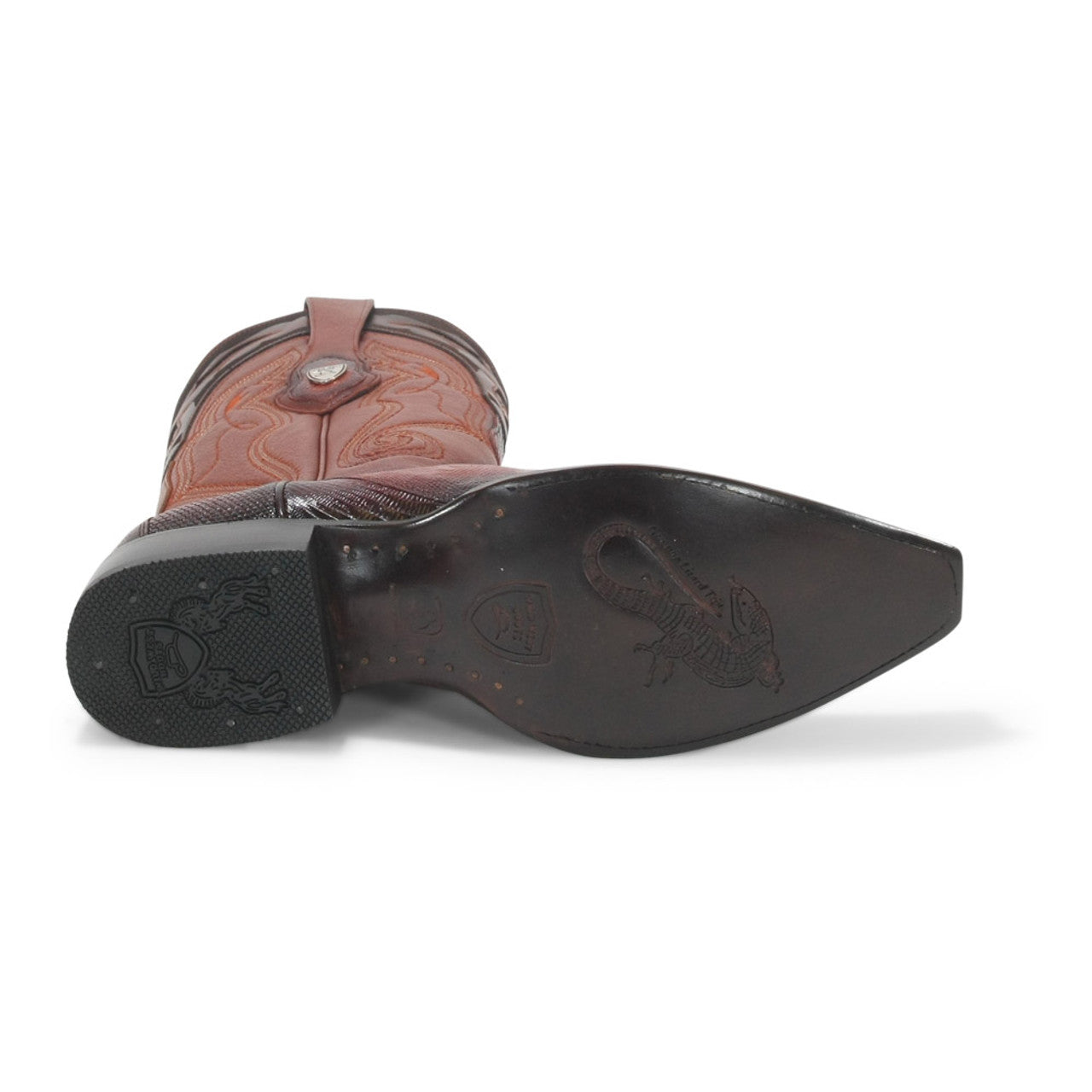 Wild West Cognac Teju Lizard Snip Toe Boots