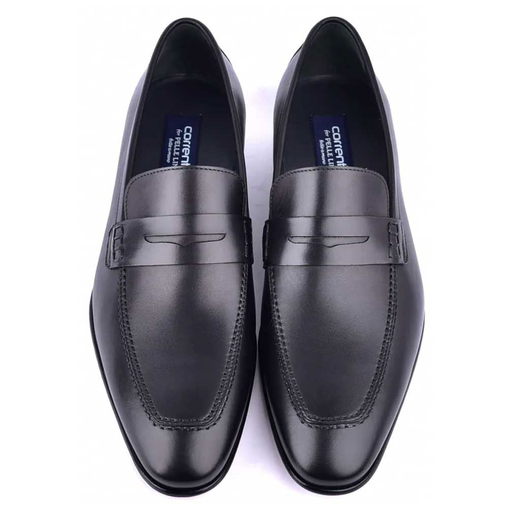 Corrente Black Calf-Skin Leather Penny Mens Loafers