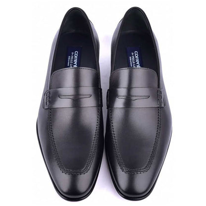Corrente Black Calf-Skin Leather Penny Mens Loafers