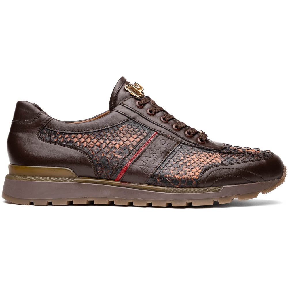 Marco Di Milano BRESCIA Washed Cognac Hand-Painted Python & Calfskin Sneakers