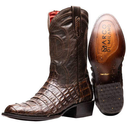 Phoenix Genuine Caiman Belly Skin Aged Brown Cowboy Boot | Marco Di Milano Western Boots