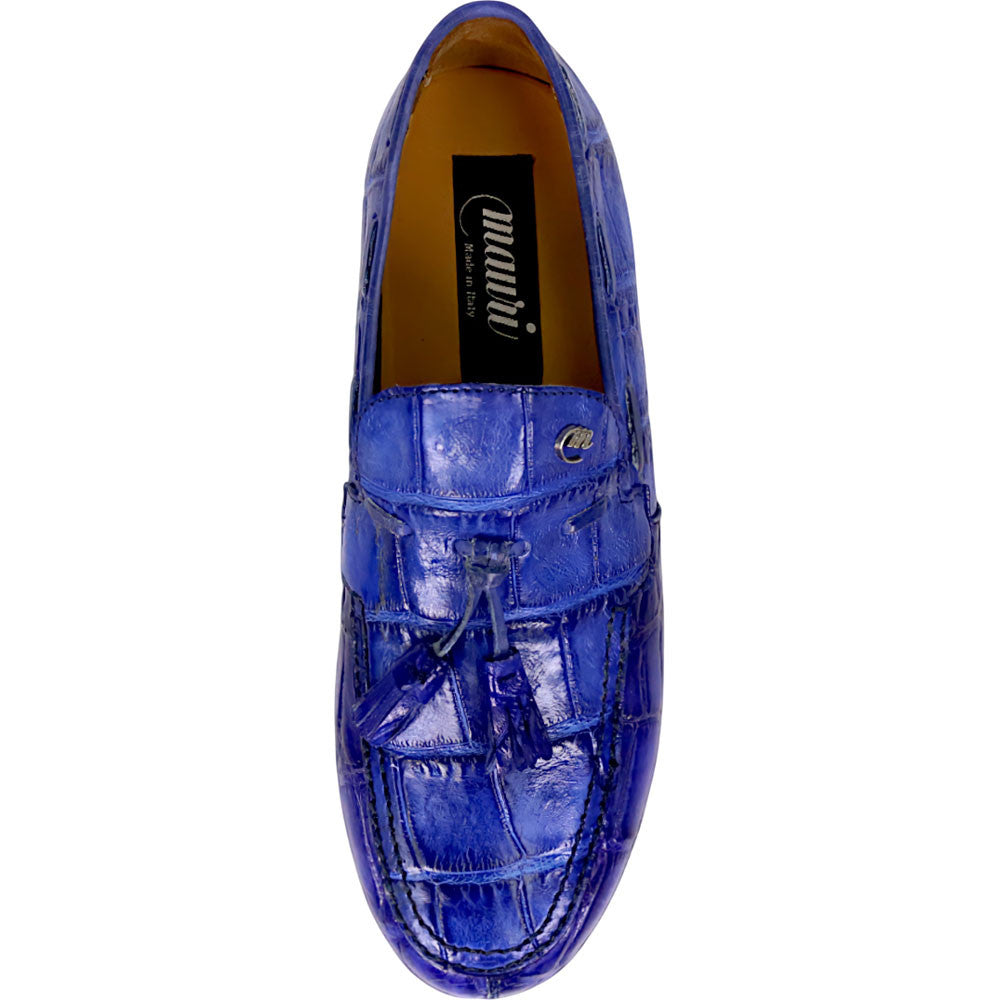 Mauri Chill Men's Royal Blue Exotic Alligator / Nappa Leather Slip-On Tassels Sneaker