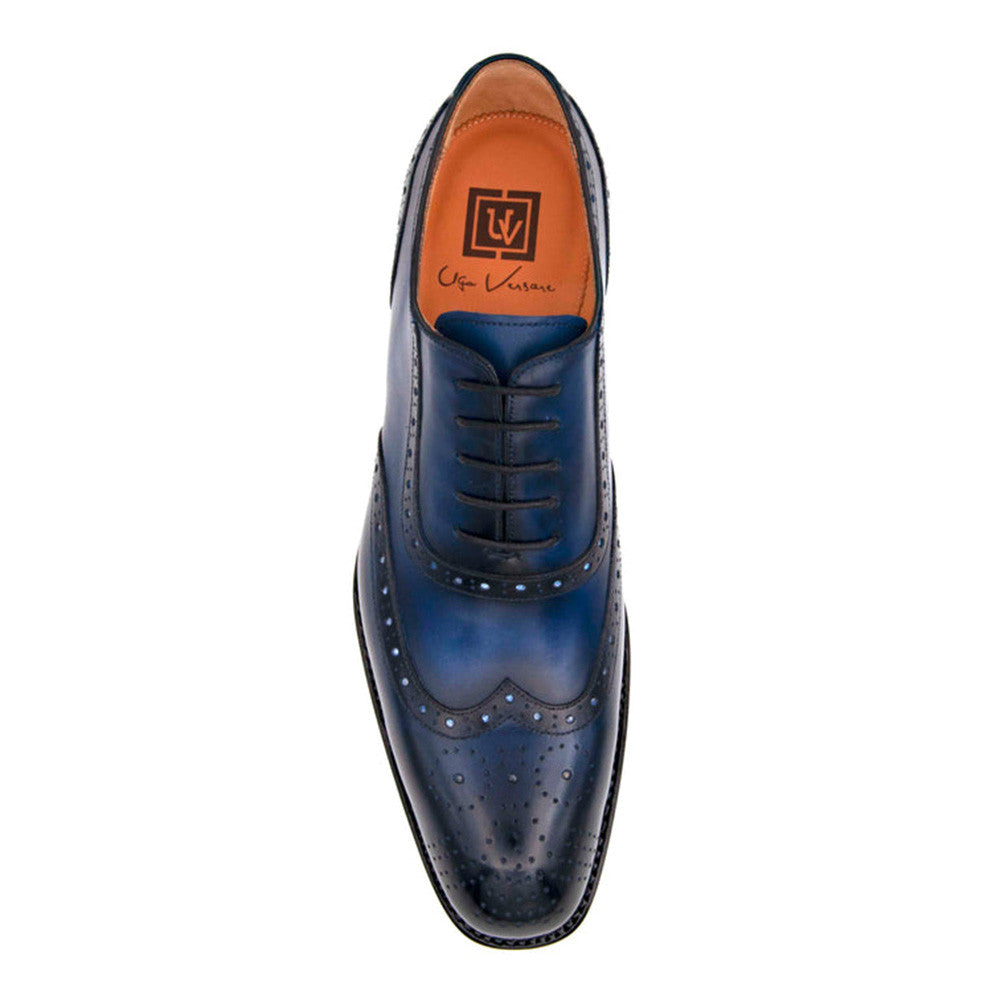 UGo Vasare H and H Wingtip Navy Oxford Shoes - Buttery Leather and Brogue Finish