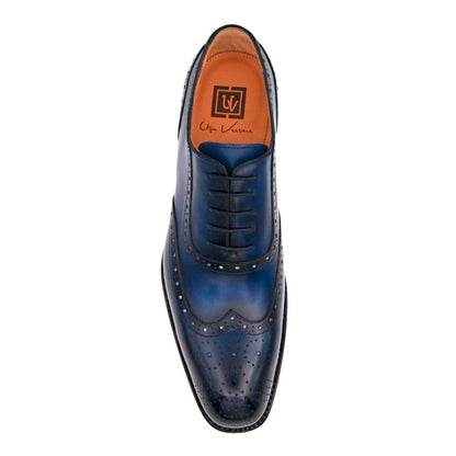 UGo Vasare H and H Wingtip Navy Oxford Shoes - Buttery Leather and Brogue Finish