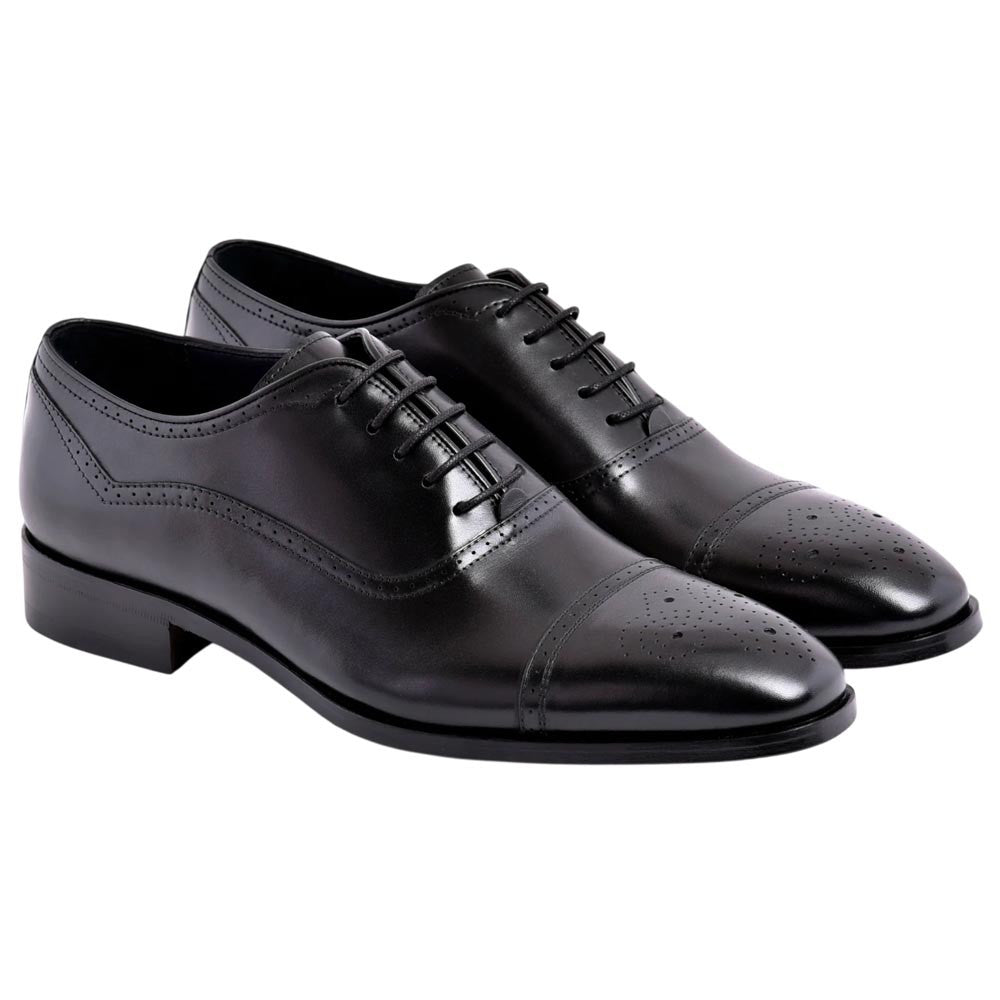 Corrente Men's Perforated Cap-Toe Oxford - Black