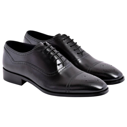 Corrente Men's Perforated Cap-Toe Oxford - Black
