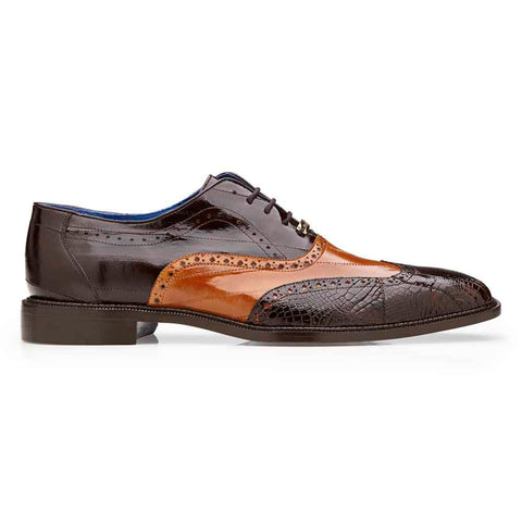 Belvedere Chocolate & Tan Eel and American Alligator Wing Tip 2 Tone Oxford