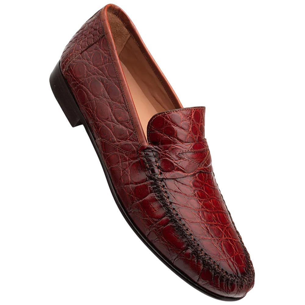 Mezlan Armano Moc Toe Cognac Crocodile Leather Moccasin Dress Shoes