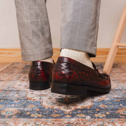 Ferrioni Black Cherry Genuine Ostrich Moc Toe Bit Loafers | MARCO DI MILANO