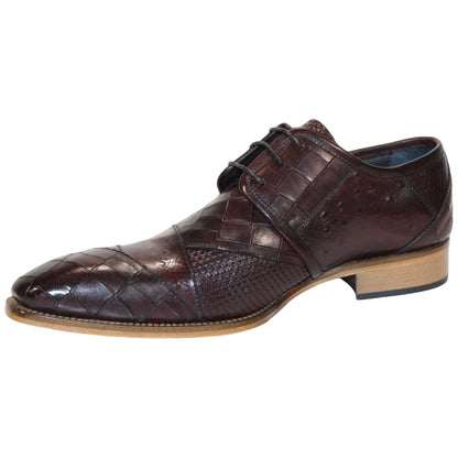 Duca Imperio Men's Burgundy Calf-Skin Leather/Calf Print Oxfords Shoes