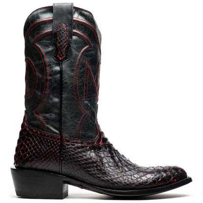 Kansas Genuine Python Skin Black Cherry Cowboy Boot | Marco Di Milano Western Boots