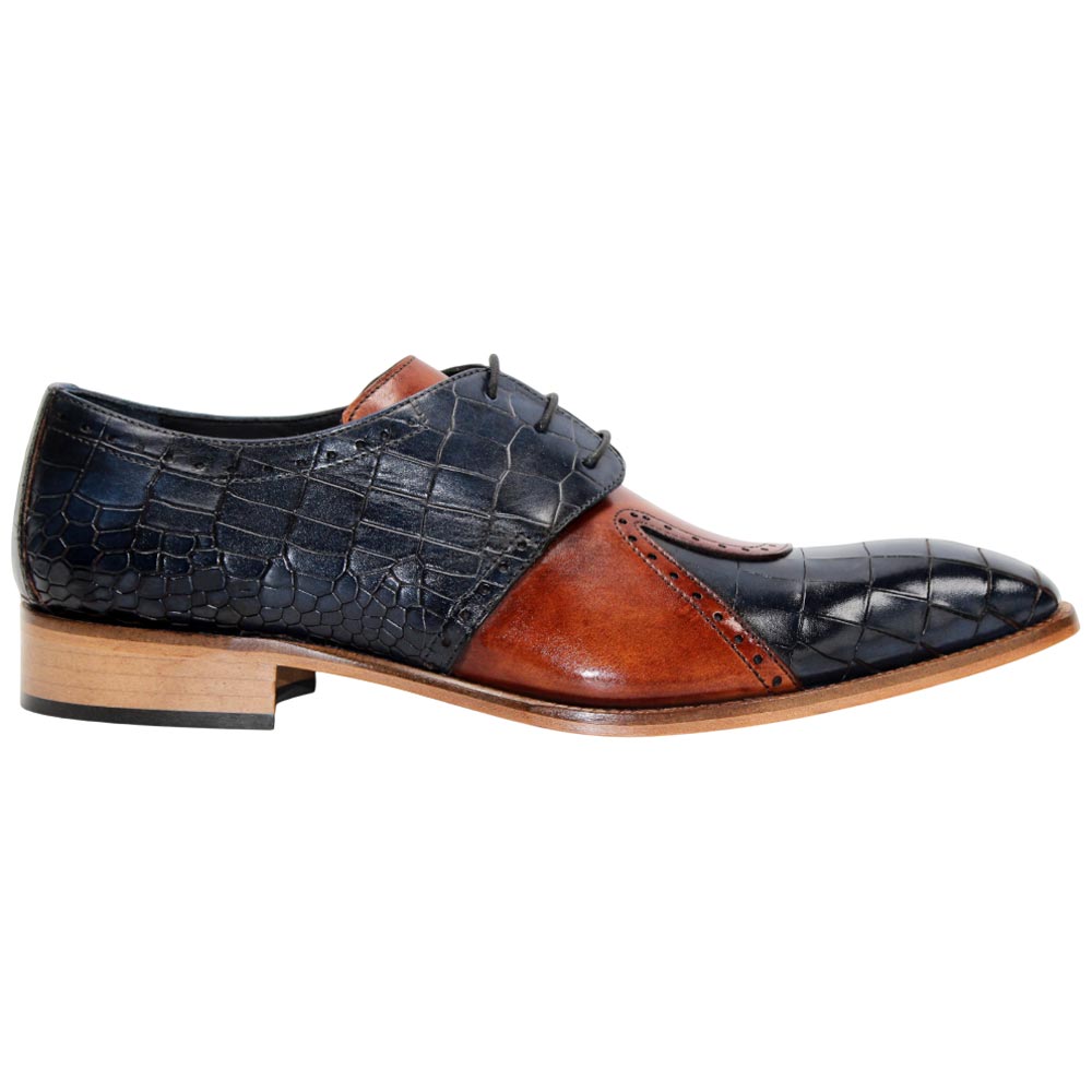 Duca Velentano Navy & Brandy Calf-Skin, Crocodile Print Derby Oxfords