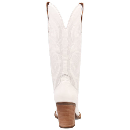 Hensley Leather White-on-White Embroidered Wooden Block Heel Snip Toe Women Boot | Dingo Western Cowgirl Boots
