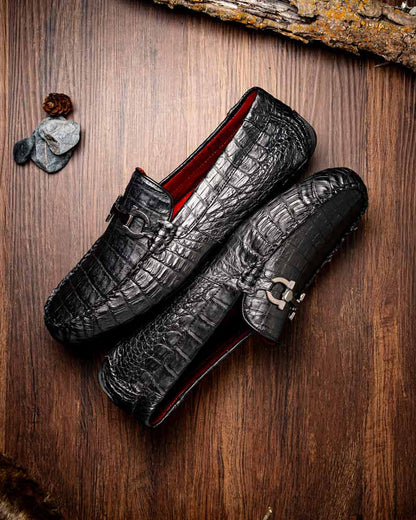 Marco Di Milano Parma Black Caiman Belly Bit Driving Loafers