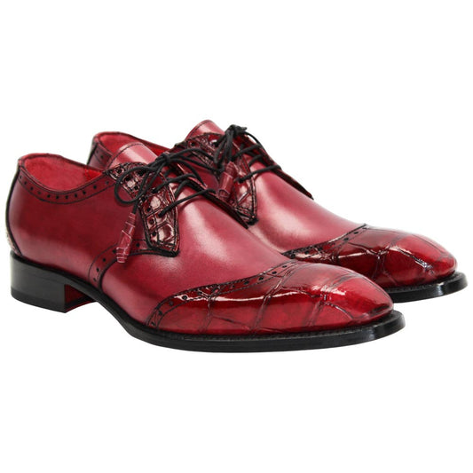 Fennix of Italy Genuine Alligator Skin JAX Red Trendy Derby Shoes (USA Men Size)