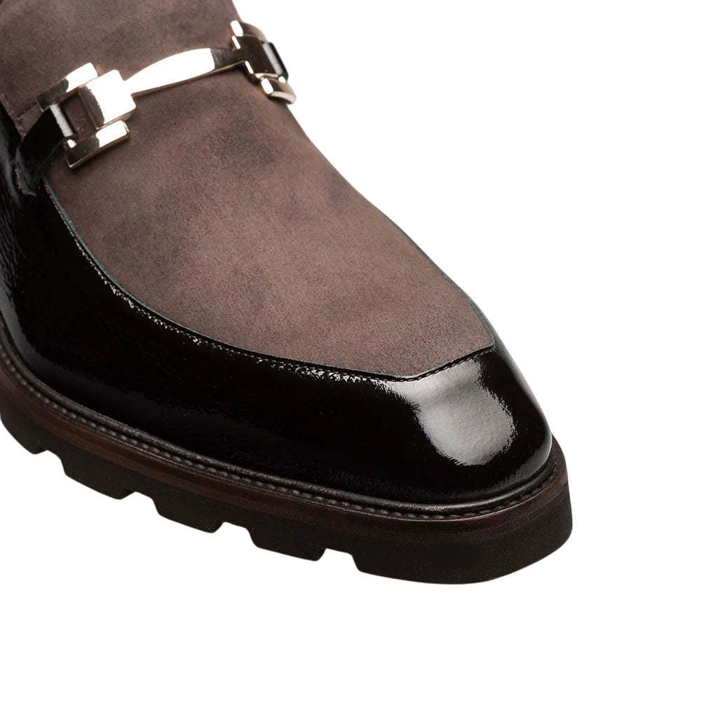 Valone Hi-Shine/Suede Lug Brown Slip On | Mezlan Dress Loafers for Men