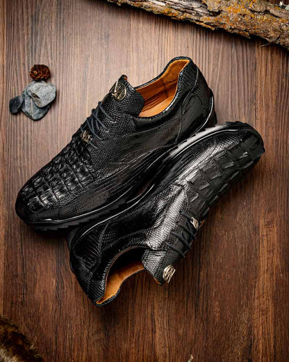 Marco Di Milano Crater Caiman & Lizard Sneaker - Black