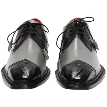 Fennix of Italy Genuine Alligator Skin LANDON 2 Black/Grey Shoes (USA Men Size)
