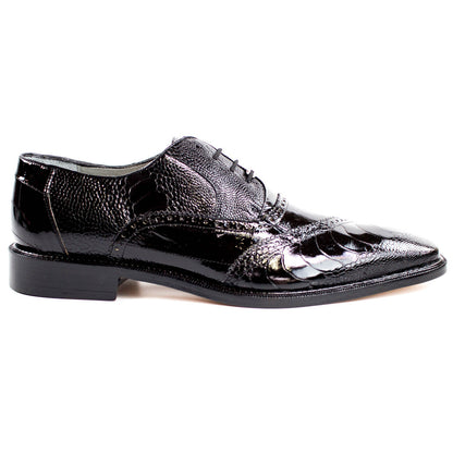 Belvedere Nino Men's Designer Oxford Black Eel Ostrich Shoe